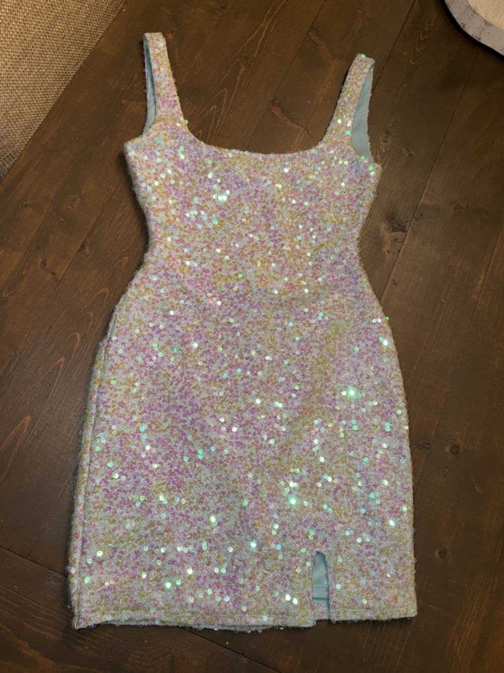 Jump Apparel Sequin Light Blue Tie Back Mini Dress XS EUC